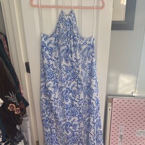 Caroline Constas Blue and White Maxi beach cover-up Dress